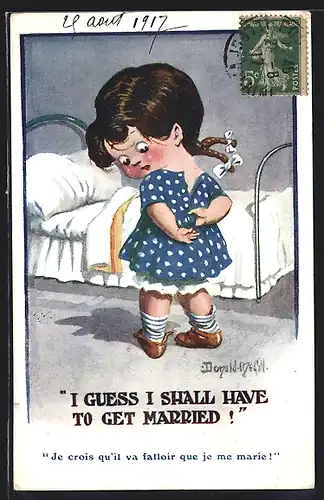 Künstler-AK Donald McGill: Kleines Mädchen auf den Weg zum Bett