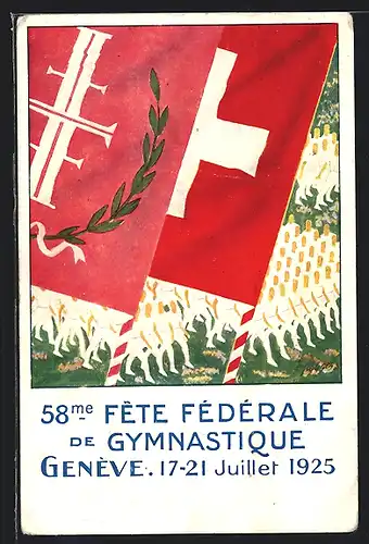Künstler-AK Geneve, 58. Fete Federale de Gymnastique 1925, Fahnen