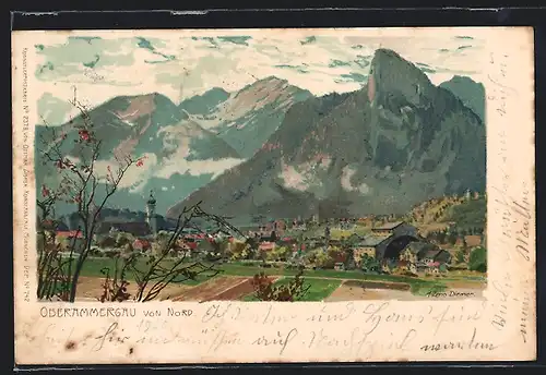 Künstler-AK Zeno Diemer: Oberammergau, Fernblick von Norden