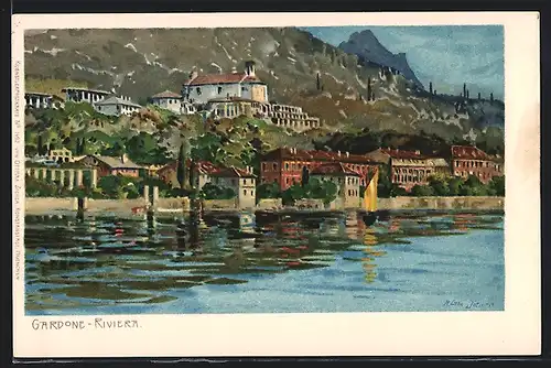 Künstler-AK Zeno Diemer: Gardone Riviera, Blick auf den Ort am Gardasee