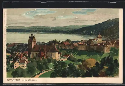 Künstler-AK Zeno Diemer: Bregenz, Panoramablick von Süden