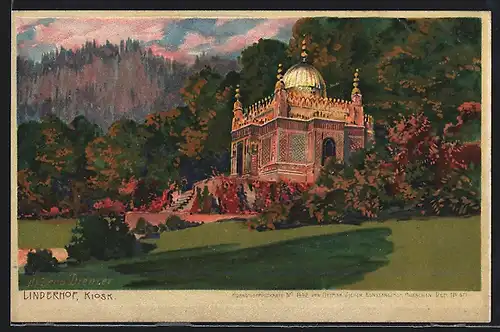 Künstler-AK Zeno Diemer: Linderhof, Abendstimmung am Kiosk