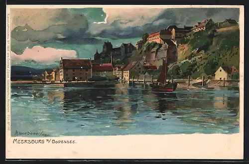 Künstler-AK Zeno Diemer: Meersburg / Bodensee, Teilansicht vom See her