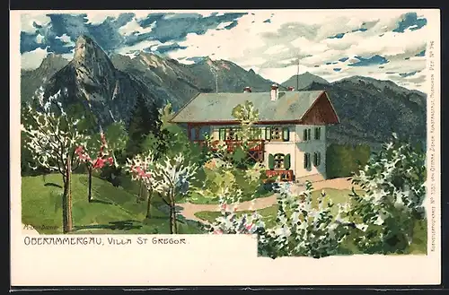 Künstler-AK Zeno Diemer: Oberammergau, Villa St. Gregor in der Blütezeit