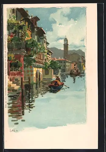 Künstler-AK Zeno Diemer: Salo, Uferpartie mit Booten