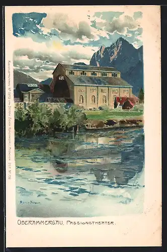 Künstler-AK Zeno Diemer: Oberammergau, Passionstheater mit Bergblick