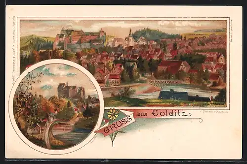 Künstler-AK Colditz, zwei Ansichten