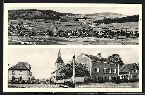 AK Untermässing, Gasthaus zum goldenen Stern, Schule und Pfarrhaus