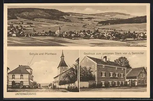 AK Untermässing, Gasthaus zum goldenen Stern, Schule und Pfarrhaus