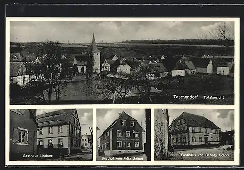 AK Taschendorf, Gasthof von Fritz Scharf, Gasthaus Lindner, Gasthaus v. B. Schorr