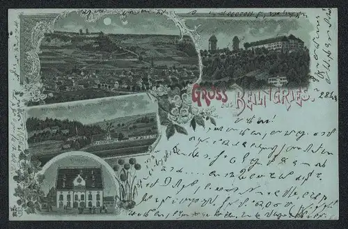 Mondschein-Lithographie Beilngries, Prinstnerische Brauerei, Rathaus, Schloss Hirschberg