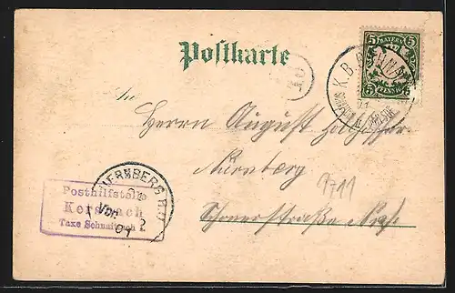 Lithographie Kersbach, K. Schiffers Gasthaus, Ortsansicht mit Rothenberg