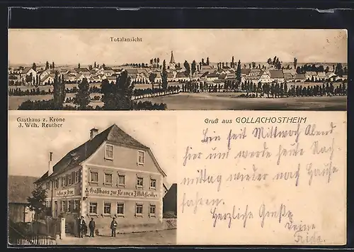 AK Gollachostheim, Gasthaus z. Krone J. Wilh. Reuther, Totalansicht