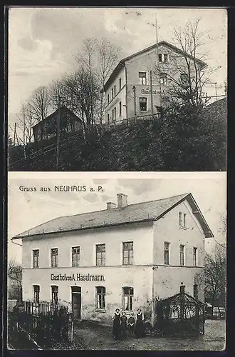 AK Neuhaus a. P., Blick auf das Gasthaus von A. Haselmann