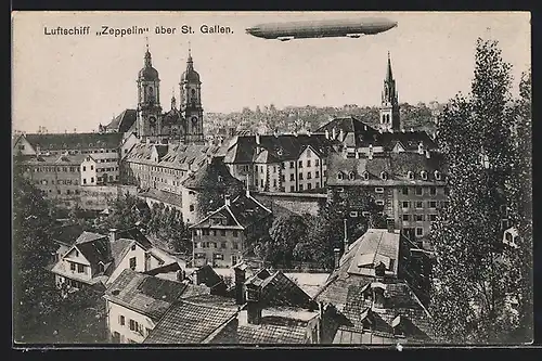 AK St. Gallen, Luftschiff Zeppelin über der Stadt