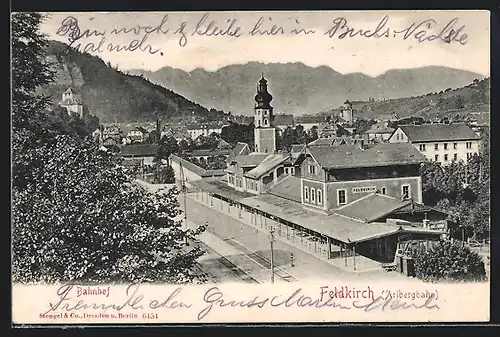 AK Feldkirch, Blick auf den Bahnhof mit Bahnsteig