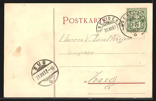 Künstler-AK Oberiberg, Pension zur Post, Ortspartie