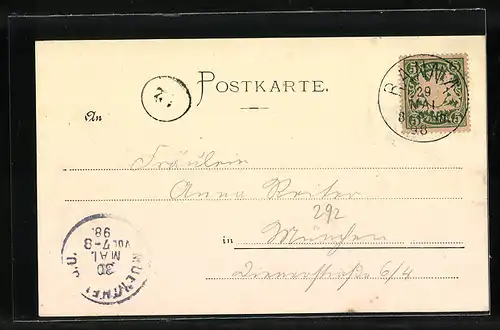 Künstler-AK Neuhaus a. P., Ortsansicht mit Maximilians Grotte