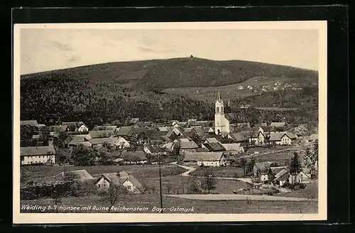 AK Weiding b. Schönsee, Ansicht mit Ruine Reichenstein, Bayr.-Ostmark