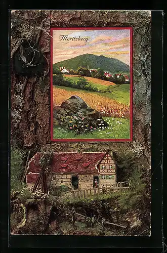 Künstler-AK Moritzberg, Teilansicht, Passepartout