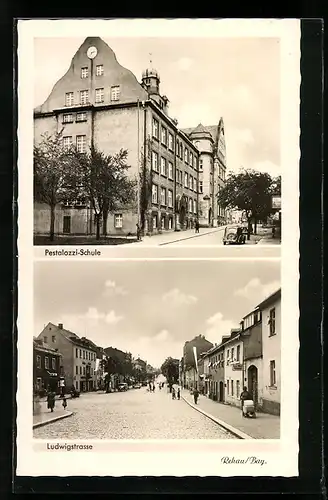 AK Rehau in Bayern, an der Pestalozzi-Schule, Blick in die Ludwigstrasse