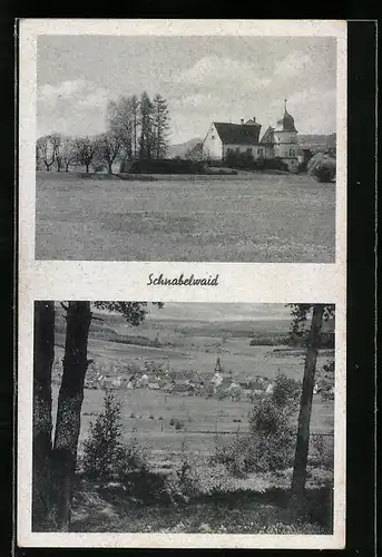 AK Schnabelwaid, Blick zur Kirche, Ortsansicht aus der Vogelschau