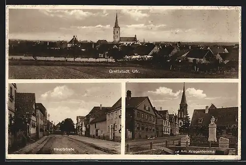AK Grettstadt /Ufr., Hauptstrasse, Am Kriegerdenkmal