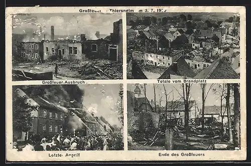 AK Thiersheim, Grossbrand 1930, Ausbruch, Totale vom Brandplatz, Ende des Grossfeuers, Letzter Angriff