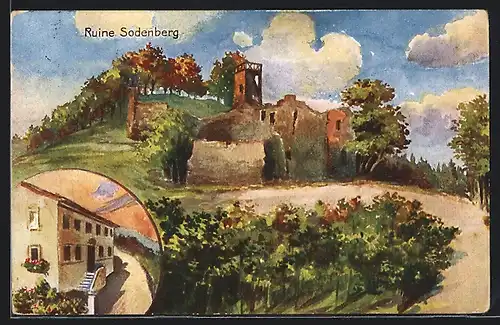 Künstler-AK Sodenberg, Ruine, Ortspartie