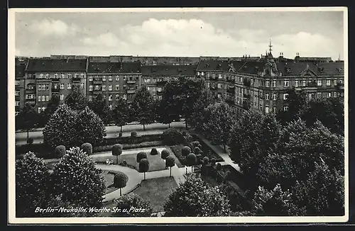 AK Berlin-Neukölln, Warthe-Strasse und Platz aus der Vogelschau