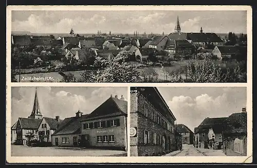 AK Zeilitzheim /Ufr., Gasthaus Bierbrauerei Düll, Strassenpartie, Ortsansicht