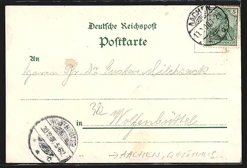 Lithographie Aachen, Gasthaus Karlshöhe aus der Vogelschau, Karl der Grosse