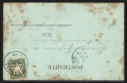 Mondschein-AK Trostberg /Atz, Hochwasser 1899, Gesellschaft auf einem Boot, Totalansicht vom Wasser