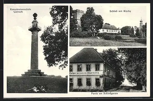 AK Gaibach, Gasthaus zum Löwen M. Friedrich, Schloss, Konstitutionssäule