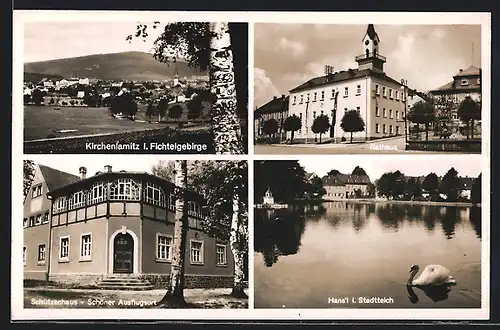 AK Kirchenlamitz /Fichtelgeb., Gasthof Schützenhaus, Schwan Hansl im Stadtteich, Gesamtansicht