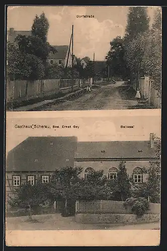 AK Scheerau bei Lommatzsch, Gasthaus Scherau E. Gray, Dorfstrasse