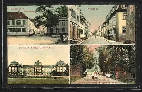 AK Kleinheubach, Teilansichten, Baustrasse, Vorstadt, Fürstl. Schloss Löwenstein, Parkeingang zum Schloss