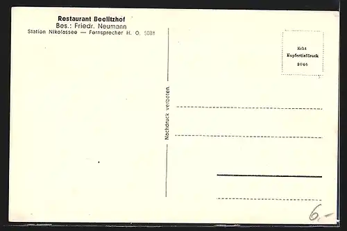 AK Berlin-Nikolassee, Restaurant Beelitzhof, Grosser Festsaal mit  und Portrait