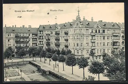 AK Berlin-Neukölln-Rixdorf, Warthe-Platz mit Restaurant