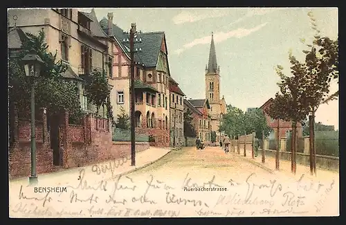 AK Bensheim, Auerbacherstrasse mit Blick zur Kirche