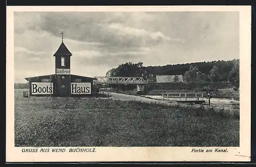 AK Wend. Buchholz, Partie am Kanal, Bootshaus Gold Hirsch