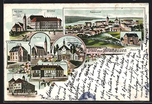 Lithographie Altshausen, Buchdruckerei Friedmann, Schlossbrauerei, K. Postamt