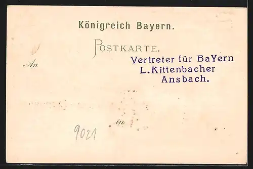 Lithographie Obernburg a. M., Obstverwertungs-Genossenschaft, Ortspartie, Wappen