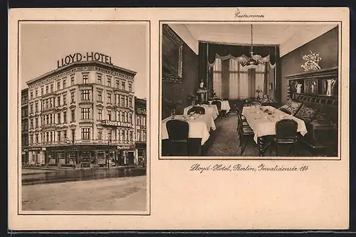 AK Berlin, Lloyd-Hotel, Aussen- und Innenansicht, Invalidenstrasse 124