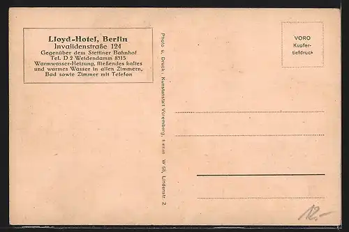 AK Berlin, Lloyd-Hotel, Aussen- und Innenansicht, Invalidenstrasse 124