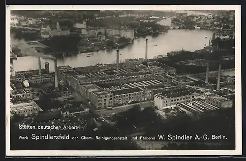 AK Berlin-Spindlersfeld, Chem. Reinigungsanstalt W. Spindler AG, Fliegeraufnahme