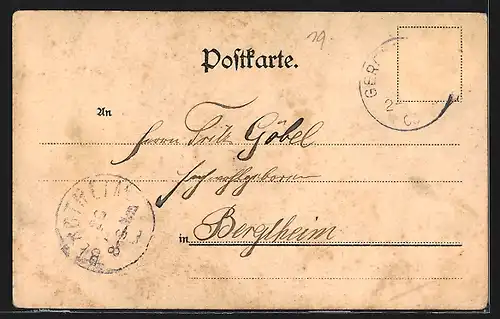 Lithographie Gerolzhofen, Totalansicht, Hotel Stern