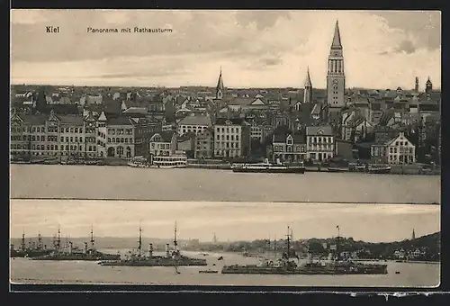 AK Kiel, Panorama mit Rathausturm