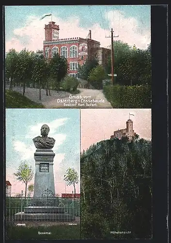 AK Cossebaude, Gasthof Etablissement Osterberg, Albert-Denkmal