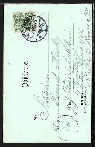 Lithographie Durlach, Strassenpartie am Baselthor, Rathaus u. Kirchturm